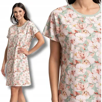 Dámská noční košile MORAJ BAVLNĚNÁ KOŠILE NOČNÍ DÁMSKÁ KVĚTINOVÝ VZOR POHODLNÁ KE KOLENŮM XL