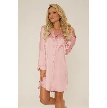 Dámská noční košile Saténová noční košilka s dlouhým rukávem Cordelia světle růžová M