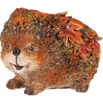 Oranžovo-hnědý ježek z polyresinu s barevnými lístky - originální dekorace Barva: Oranžová