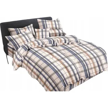 Povlečení Povlečení - Kostkované/hnědobílo/růžové - 180x200 + prostěradlo