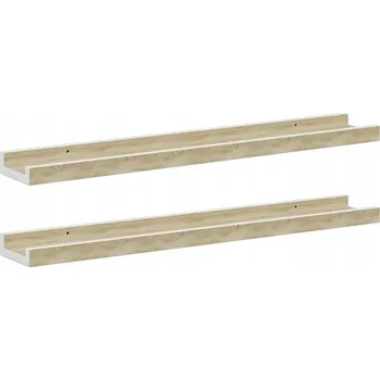 police Nástěnné police, 2 ks, bílá a dub sonoma, 60x9x3 cm