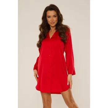 Dámská noční košile Saténová noční košilka Cordelia dlouhý rukáv červená S