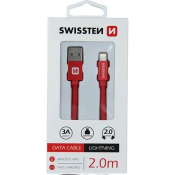 Datový kabel Swissten datový kabel textile USB / Lightning 2,0 M, červený