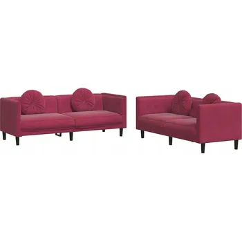 Sedací souprava 2-dílná sedací souprava s polštáři, vínově červená, samet