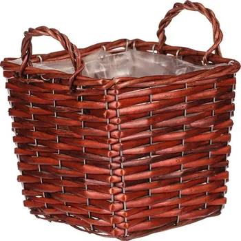 Nákupní košík Hranatý tmavě hnědý proutěný košík na květiny s fólií Barva: Hnědá