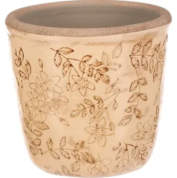 Obal na květináč Retro keramický obal na květiny - tmavě žlutý, květinový vzor Barva: Žlutá
