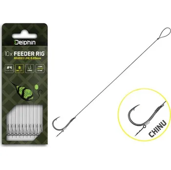 Rybářský háček 10ks - Feederový Návazec Delphin Braided Sting Chinu 8cm/0,20mm/#4