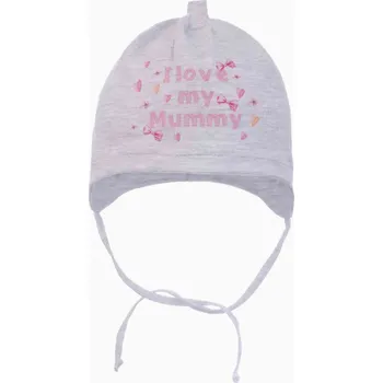 Čepice Dívčí bavlněná čepice I love my Mummy světle šedá Ambra, vel. 44/46