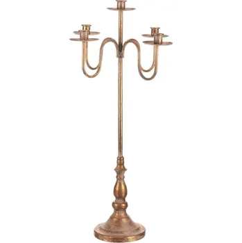 Svícen Zlatý kovový svícen 5 ramen na kónické svíčky, výška 71 cm Barva: Zlatá