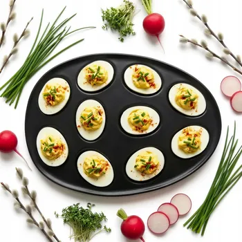 Talíř TALÍŘ NA VEJCE PORCELÁNOVÝ ČERNÝ PRO 10 VAJEC K SERVÍROVÁNÍ PODNOS 27×19,5 CM