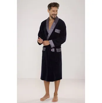 Pánské oblečení Velurový pánský župan Bonjour dlouhý modrý XXL