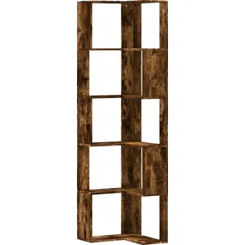 Knihovna 5-patrový rohový regál, kouřový dub, 50x50x179 cm