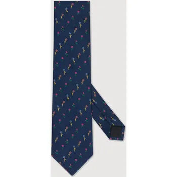 Kravata Tmavě modrá pánská kravata s květinovým vzorem z mikrovlákna PAKO LORENTE univerzální velikost