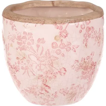 Obal na květináč Keramický obal na květiny - retro styl, růžové květy, 15 cm Barva: Růžová