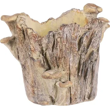 Stojan na květiny Betonový obal na květiny - pařez s houbami, hnědý, vel. M Barva: Hnědá