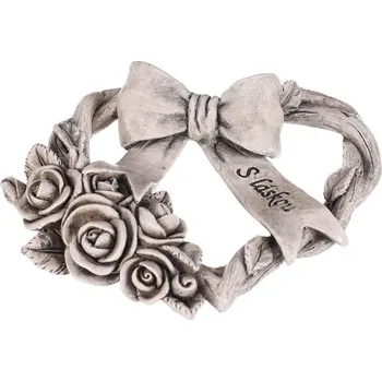 Pietní dekorace srdce se stuhou a mašlí, šedá, polyresin, 30 cm Barva: šedá