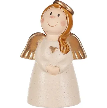 Krémová keramická figurka Anděla se zlatými křídly, 13 cm Barva: Krémová