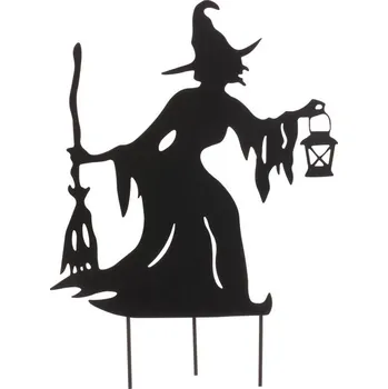 Kovový zápich čarodějnice s lucernou, černý dekor na Halloween Barva: černá