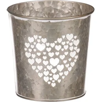 Obal na květináč Kovový obal na květiny, tmavě krémový se srdcem, odolný design Barva: Krémová