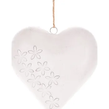 Vánoční ozdoba Bílé kovové srdce 20x20 cm s antik efektem - elegantní závěsná ozdoba Barva: bílá