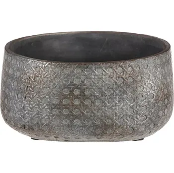 Obal na květináč Šedý kulatý betonový obal na květiny s ornamenty - stabilní dekorace Barva: šedá