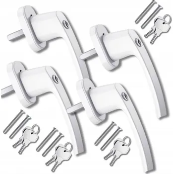 Okenní klika 4x Okenní klika s klíčkem, hliníková, bílá, zámek na okno