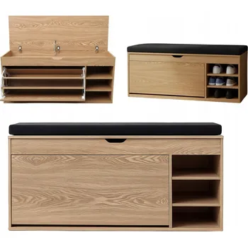 Botník Botník s sedákem Gradia MDF 100x34x50 cm, hnědá, výsuvné police