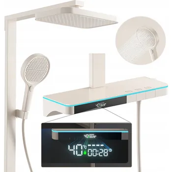 Sprchový set ZESTAW PRYSZNICOWY KOLUMNA NATRYSKOWA S BATERIÍ A DEŠŤOVOU HLAVICÍ, bílá mléčná