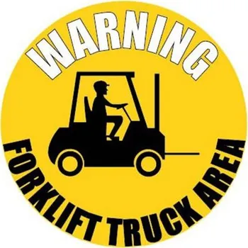 Paletový vozík Štítek nebezpečí a varování, Vinyl text: WARNING - FORKLIFT TRUCK AREA Angličtina Obecné nebezpečí Štítek