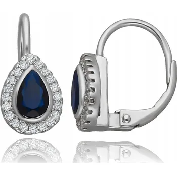 Náušnice STŘÍBRNÉ NÁUŠNICE ANGLICKÉ ZAPÍNÁNÍ SLZA SE SAFÍROVÝMI ZIRKONY, RHODIOVANÉ