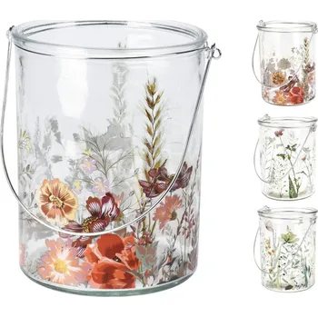 Svícen Svícen sklo 100x150mm na zavěšení potisk květin mix, barevná