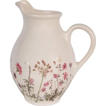 Béžový keramický džbán s lučními květy Flowers of Love M - 21*16*25 cm