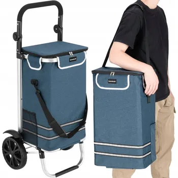 Nákupní taška Nákupní taška na kolečkách skládací voděodolná 42l s odrazkou modrá