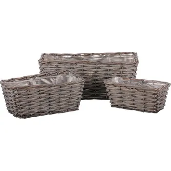 Nákupní košík Proutěný truhlík tmavě hnědý 3 ks, rustikální design, přírodní materiál Barva: šedá