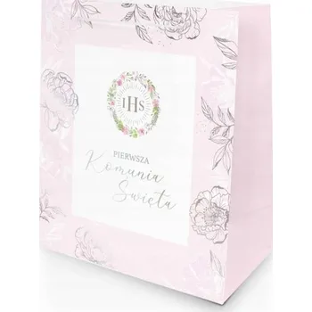 Dárková taška Dárková taška ke PRVNÍ SVATÉ PŘIJÍMÁNÍ IHS růžová, růže, 20x23x10 cm