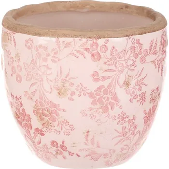 Obal na květináč Keramický obal na květiny - retro růžové květy, 15 cm Barva: Růžová