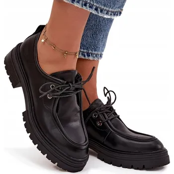 Dámské polobotky DÁMSKÉ POLOBOTKY Z EKOKŮŽE, BLOKOVÝ PODPATEK, ŠNĚROVACÍ, ČERNÉ, VELIKOST 40