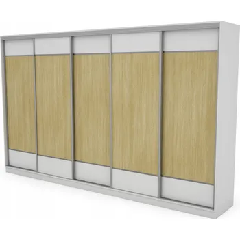 Šatní skříň EMeblast Skříň HERRINGBONE 400 x 244 x 64 cm bílá skříň se zrcadlem