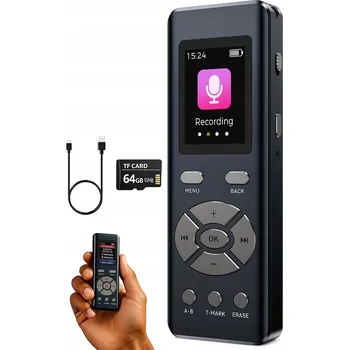 Diktafon Digitální diktafon 64 GB, inteligentní MP3 přehrávač s funkcí nahrávání