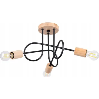 Lustr EMBER 3 černý/přírodní dřevo minimalistický