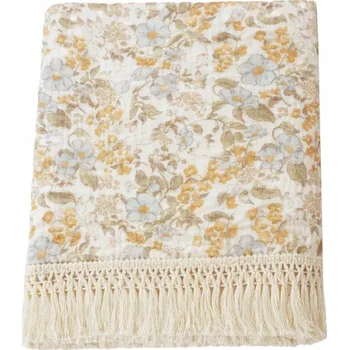 Dětská deka Mušelínová deka/šátek s třásněmi, 65x80 cm - květinový vzor