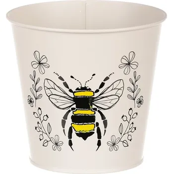 Kovový obal na květiny v krémové barvě s motivem včelky 20 cm Barva: Krémová