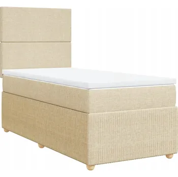 Postel Kontinentální postel 200x90 cm krémová s matrací a topperem 90x200 cm