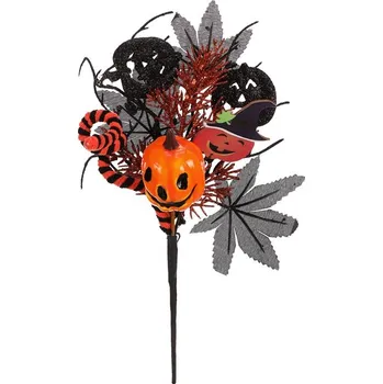 umělá květina Umělá větev na Halloween - oranžovo-černá dekorace s dýněmi a hadem Barva: Oranžová