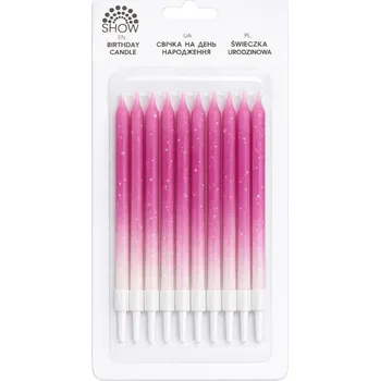 Dortová svíčka Narozeninové svíčky ombre růžové s puntíky 10 ks – dlouhé svíčky