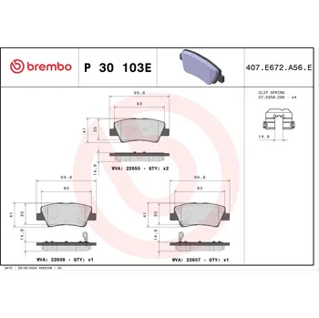 Brzdová destička Sada brzdových destiček, kotoučová brzda BREMBO P 30 103E