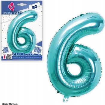 Balónek Hliníkový balónek ve tvaru číslice 80 cm, barva Tiffany Blue - číslice 6