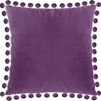 Povlak na polštářek Dekorační povlak na polštář z veluru s bambulkami 40x40 cm - švestková