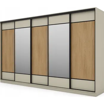 Šatní skříň Skříň eMeblast Posuvné skříně 5D 400 x 244 x 64 cm kašmír skříň se zrcadlem