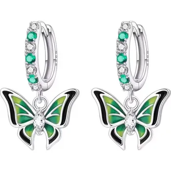 Náušnice GRACE Silver Jewellery Stříbrné náušnice Motýl v zeleno-černém designu - stříbro 925/1000 E-OTE4219-GN/385 Zelená